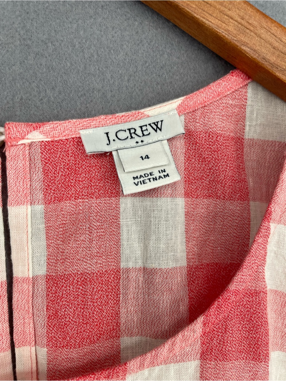 J.Crew Factory Gingham Tie‑Waist Sleeveless Linen‑Cotton Blouse Size 14 - Picture 8 of 8